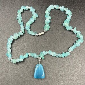 Aqua Gemstone Necklace with Pendant
